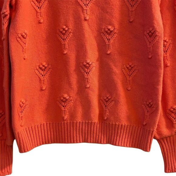 LOFT Women's Tangerine Pink Bobble Pointelle Sweater Size M Long Sleeve Pullover - Picture 2 of 10